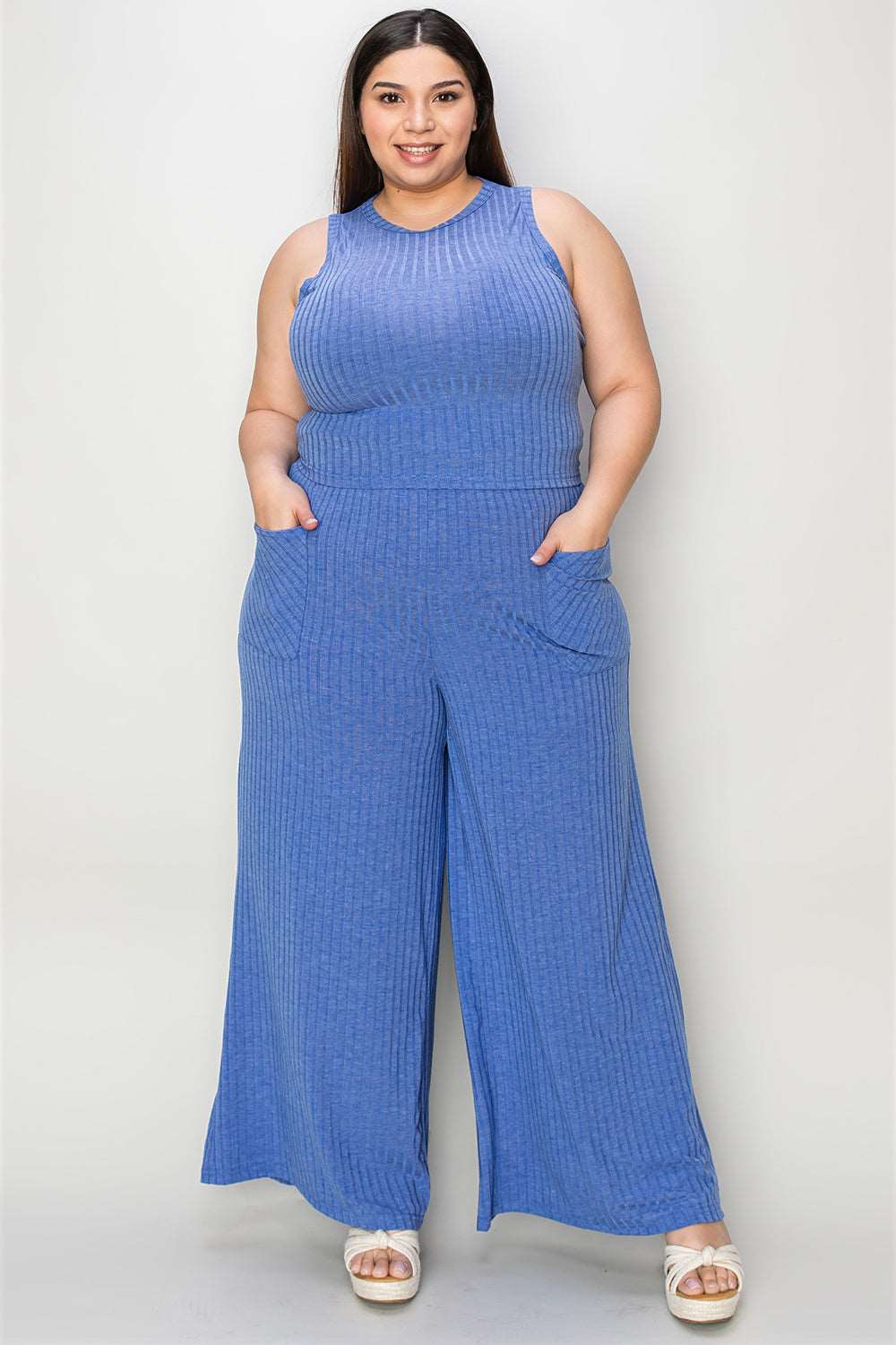 Basic Bae Full Size Ribbed Tank and Wide Leg Pants Set