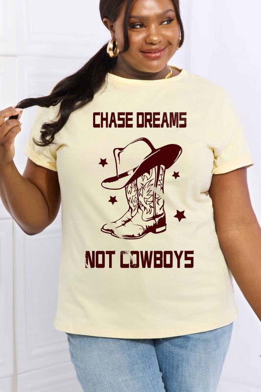 Simply Love Simply Love Full Size CHASE DREAMS NOT COWBOYS Graphic Cotton Tee