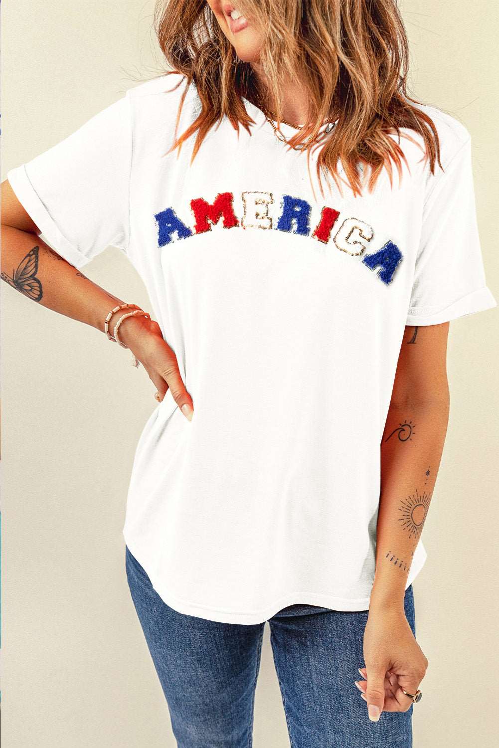 AMERICA Round Neck Short Sleeve T-Shirt