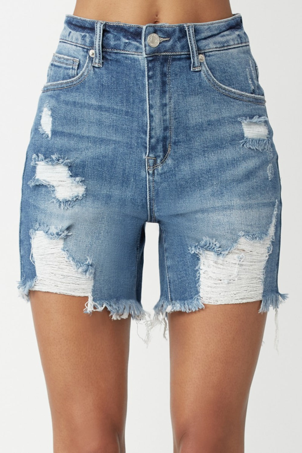 RISEN High Waisted Distressed Denim Shorts