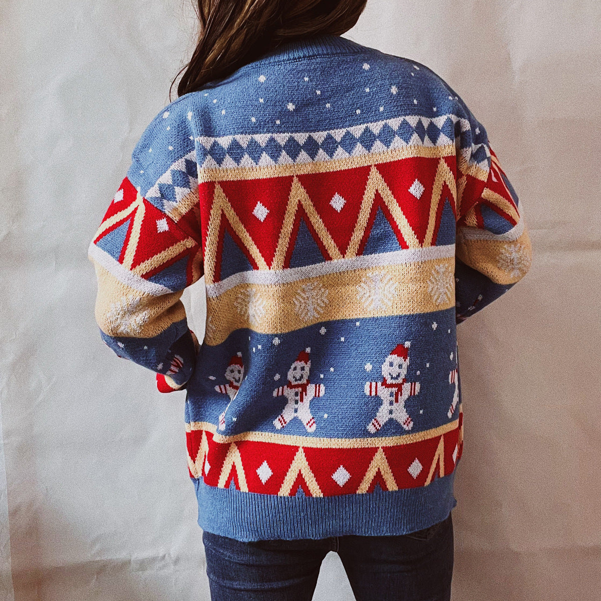 Printed Round Neck Long Sleeve Sweater