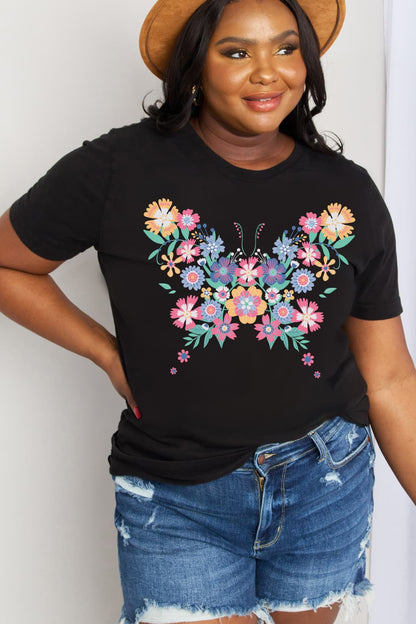 Simply Love Simply Love Full Size Flower Butterfly Graphic Cotton Tee