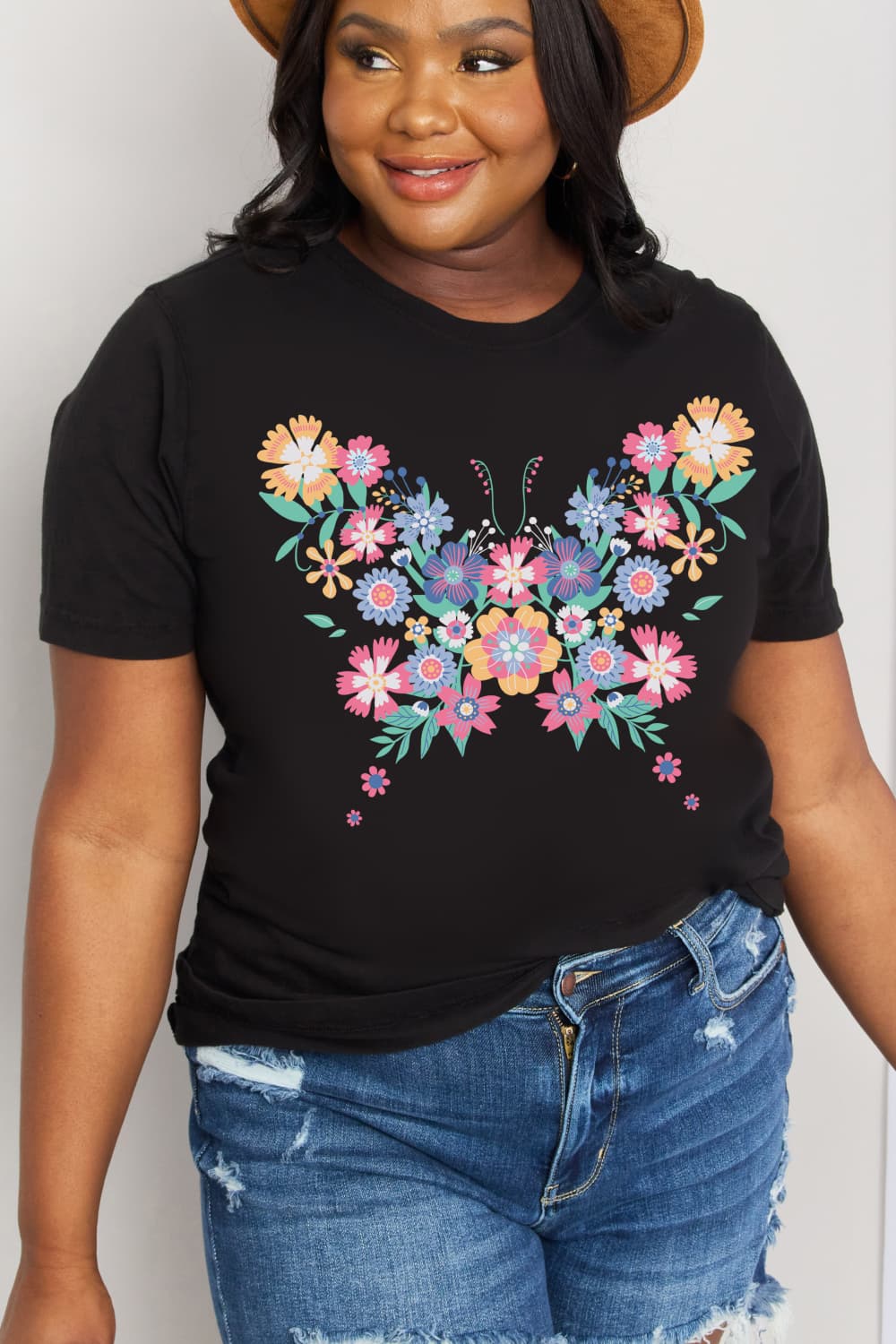 Simply Love Simply Love Full Size Flower Butterfly Graphic Cotton Tee