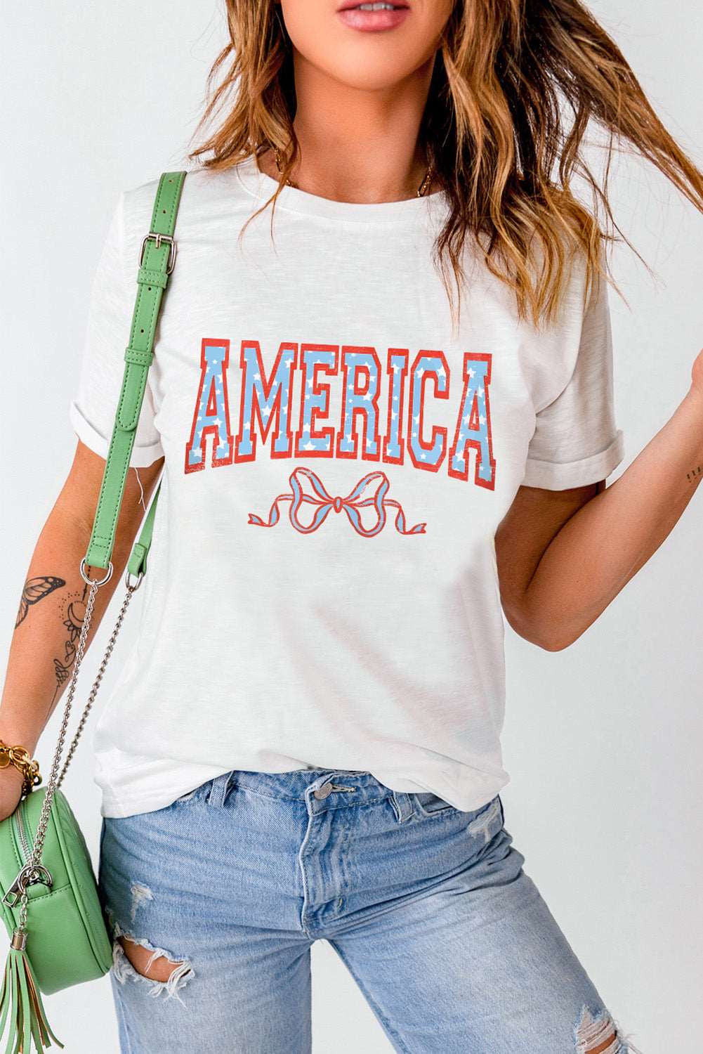 AMERICA Round Neck Short Sleeve T-Shirt