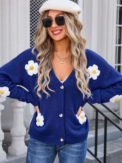 Crochet Flower Button Up Cardigan