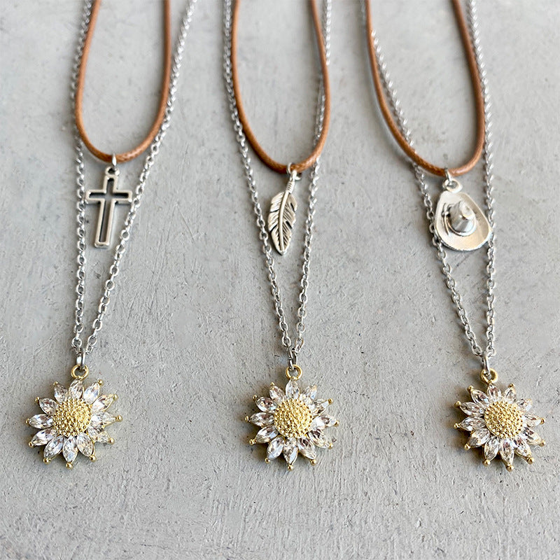 Sunflower Pendant Necklace Set