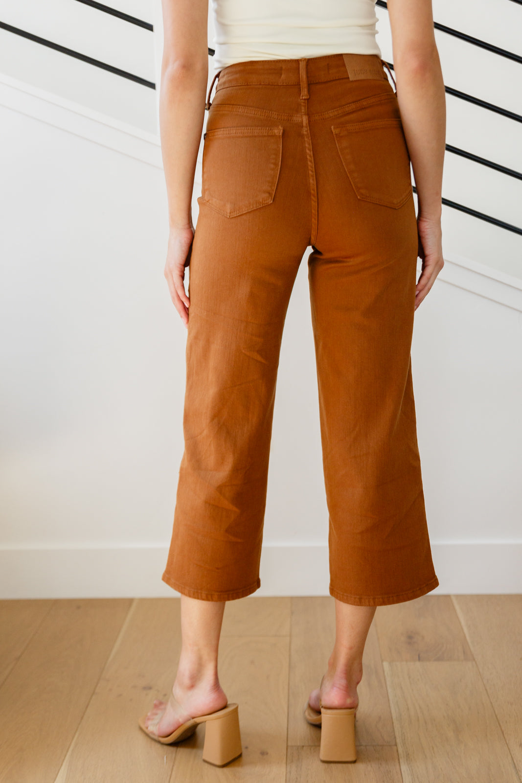 Judy Blue Briar High Rise Control Top Wide Leg Crop Jeans in Camel