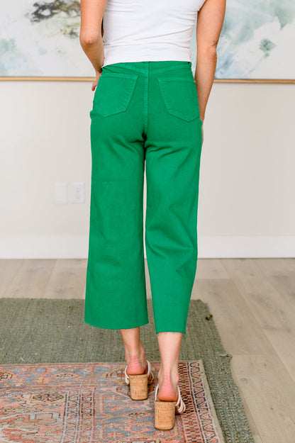 Judy Blue Lisa High Rise Control Top Wide Leg Crop Jeans in Kelly Green