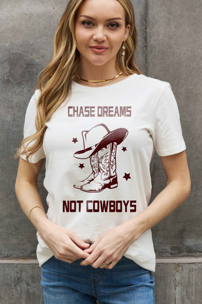 Simply Love Simply Love Full Size CHASE DREAMS NOT COWBOYS Graphic Cotton Tee