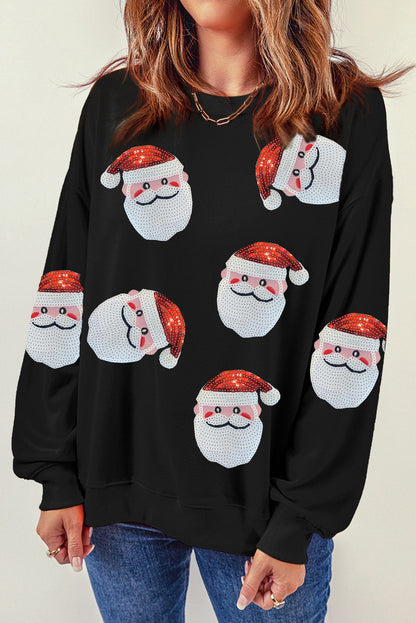 Sequin Santa Patch Round Neck Sweatshirt