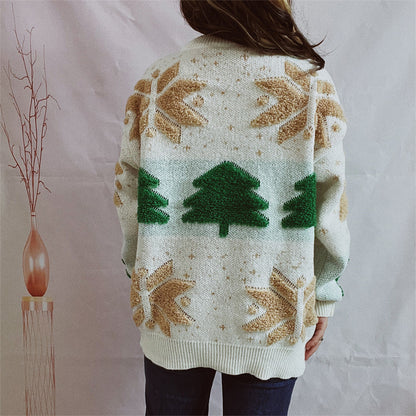 Snowflake Round Neck Long Sleeve Sweater