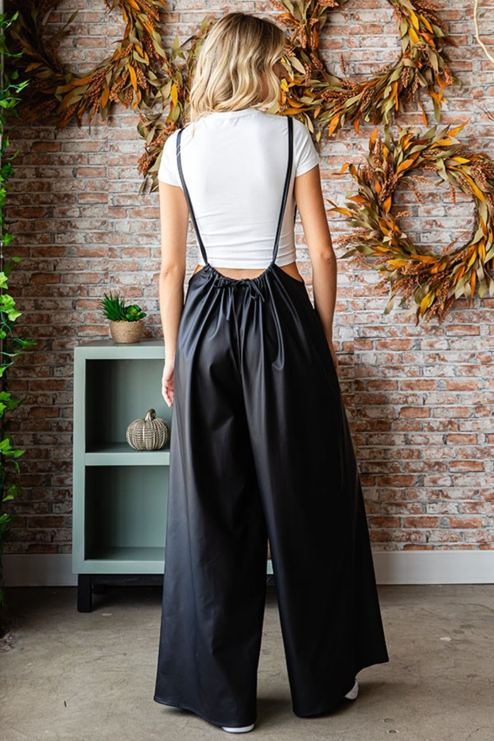 First Love Drawstring Back Spaghetti Strap Wide Leg Overall