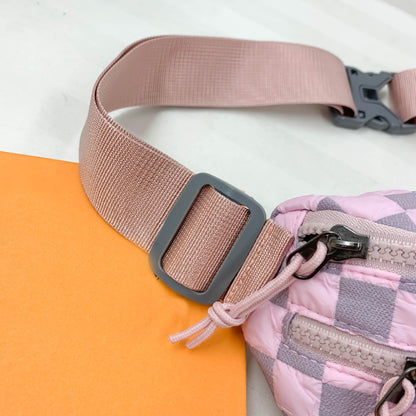 Checkered Adjustable Strap Nylon Crossbody Bag